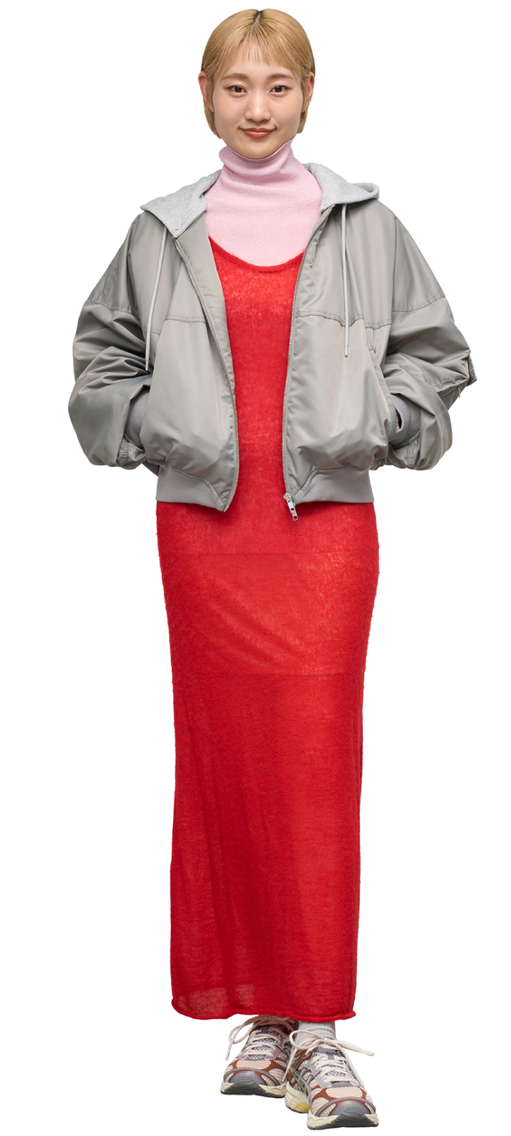 フード付き2WAYボンバーブルゾンのコーディネート例